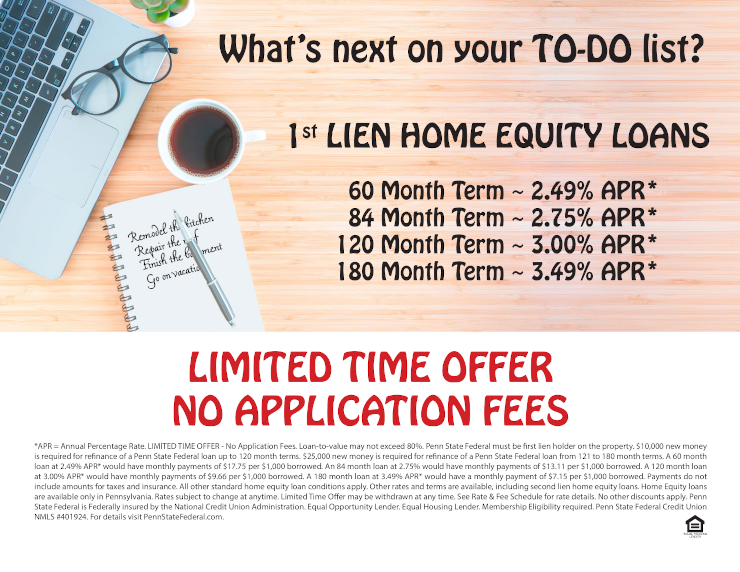 Penn State Federal 1st Lien Home Equity Loans!